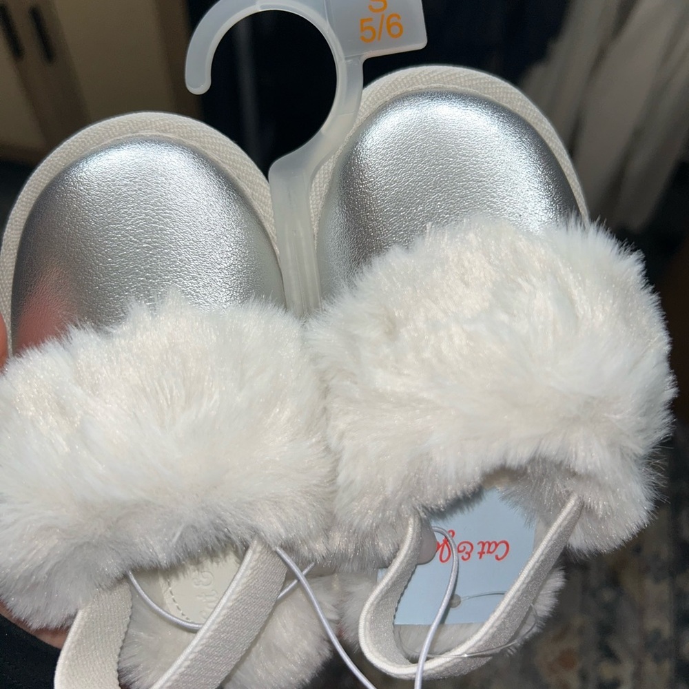 Silver and White toddler slippers